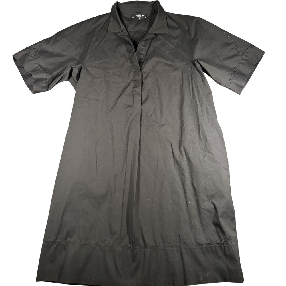Lafayette 148 Shirt Dress Womens XL Black Collared Shift Short Sleeve Pockets
